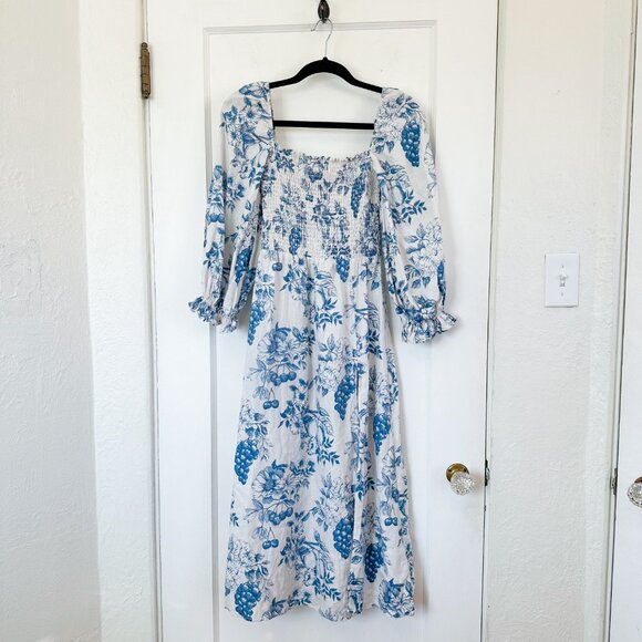 Reformation | 100% Linen‎ Gitane Midi Dress in Corsica Floral Blue Small - Picture 6 of 11